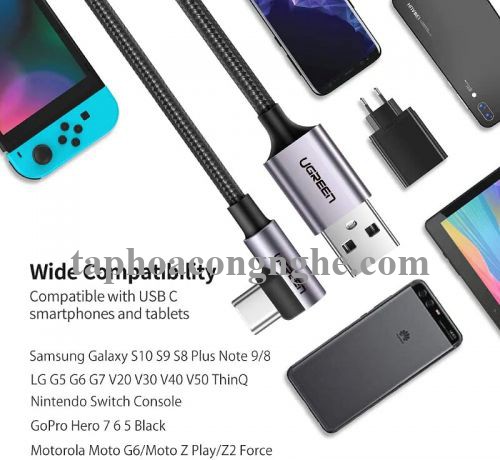 Ugreen 50940 0.5M 3A màu đen USB Type-C cáp bẻ góc 90 độ US284 30050940